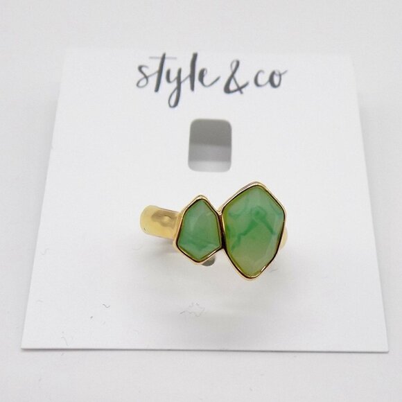 Style & Co Gold-Tone Imitation double Stone Stretch Ring - Picture 2 of 5